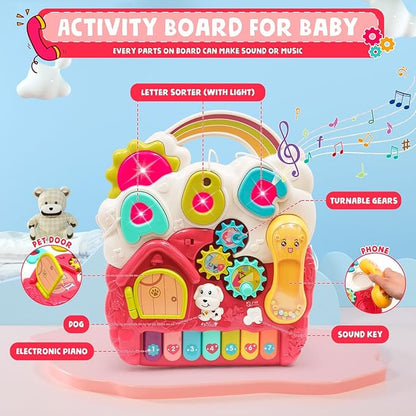 Sit-to-Stand Learning Walker 3 in1 Baby Walker Early Education Activity with Weight Gain Design Sounds Music Phone Multifunctional Removable Play Panel Educational Push Toy Gift for Boys Girls（Pink）