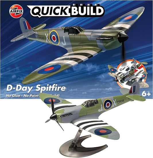 Airfix J6045 Quickbuild Model Airplane Kits for Adults & Kids - D-Day Spitfire - Fighter Jet Plastic Model Kits, Block Building Sets, Snap Together Aircraft Models, Engineering Toys for Gifts