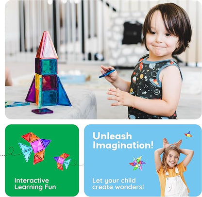 PicassoTiles 100 Pieces Magnetic Tiles Building Blocks Mini Size Diamond Series Magnet Toys Travel Size On-The-Go Construction Sensory Toys Gifts Educational Set STEM Learning Kit Playset PTM100