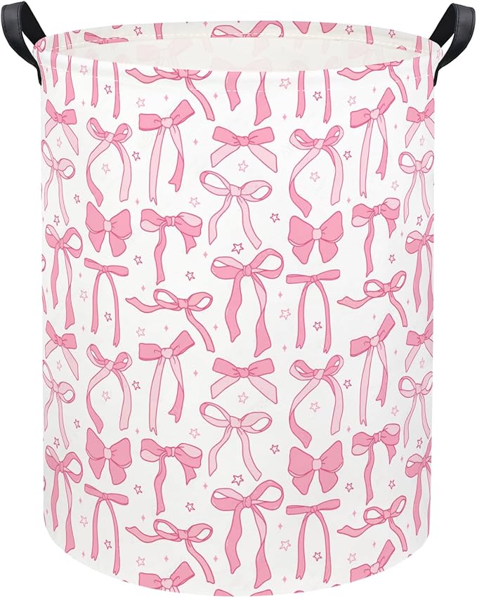 Baby Laundry Basket Kids Hamper Toy Storage Bin for Boys Room Decor Baby Nursery Hamper Gift Baskets for Bedroom Bathroom(Pink Bowknot)