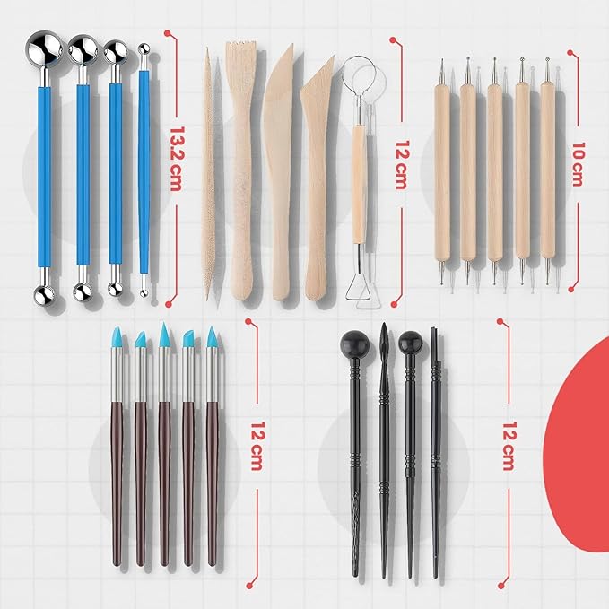 25 Pcs Clay Tools and Pottery Tool Kit for Polymer Clay Sculpting, Air Dry Clay, Ceramics, Professional Sculpting Tools Set with Silicone Shapers, Ball Stylus & Premium Black Canvas Case