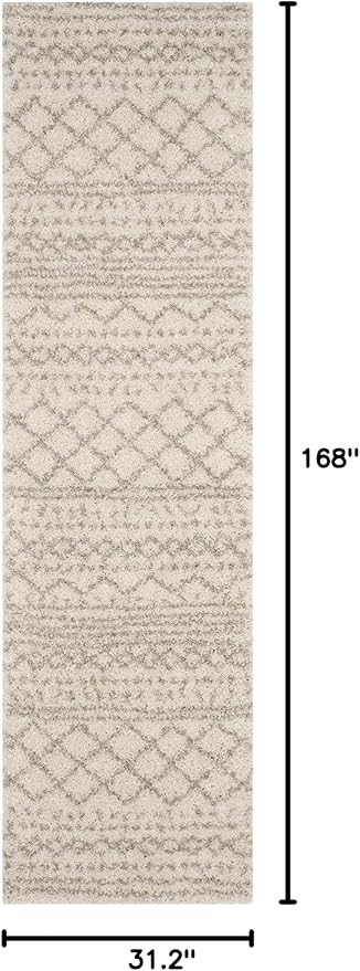 SAFAVIEH Arizona Shag Collection Runner Rug - 2'6" x 14', Ivory & Beige, Moroccan Design, Non-Shedding & Easy Care, 1.6-inch Thick Ideal for High Traffic Areas in Living Room, Bedroom (ASG741A)