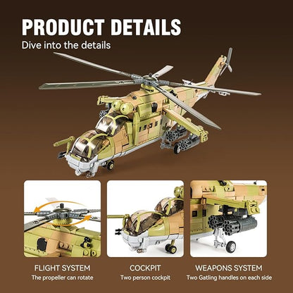 DAHONPA MI-24S Helicopter Medium Utility Military Army Airplane Building Bricks Set, 850+ Pieces Air-Force Build Blocks Toy, Gift for Kid and Adult