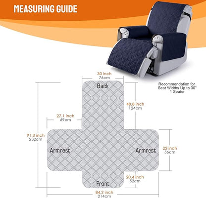 VANSOFY 100% Waterproof Recliner Chair Covers, Recliner Cover Non-Slip Dog Chair Cover Furniture Protector Washable Slipcover with Pocket, Elastic Straps for Pets, Dogs(Dark Blue, 30")
