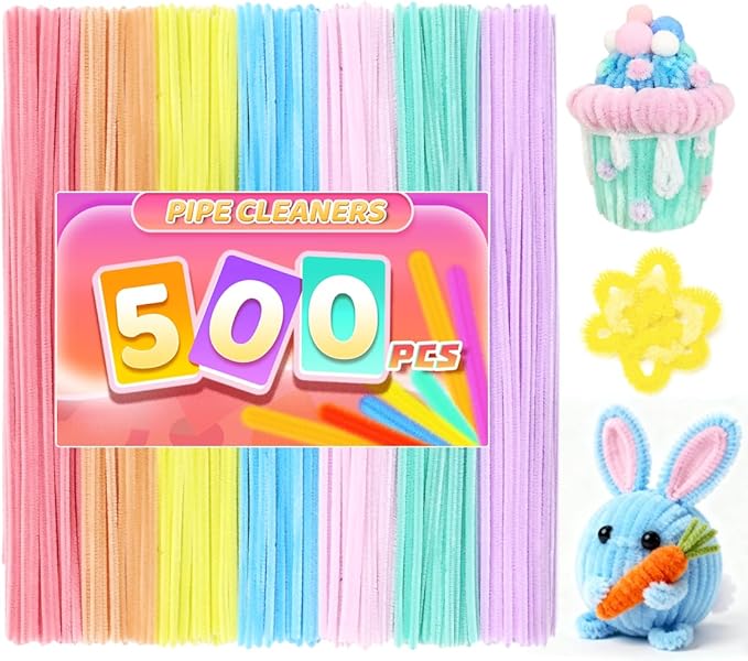 Praisebank Pipe Cleaners,500pcs Macaron Color Chenille Stems for DIY Projecets, Arts & Crafts Supplies for Festival Party Decorations
