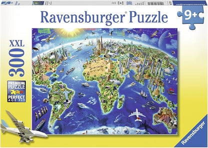 Ravensburger World Landmarks Map | 300-Piece Educational Jigsaw Puzzle for Kids | Unique Pieces | FSC Certified Materials