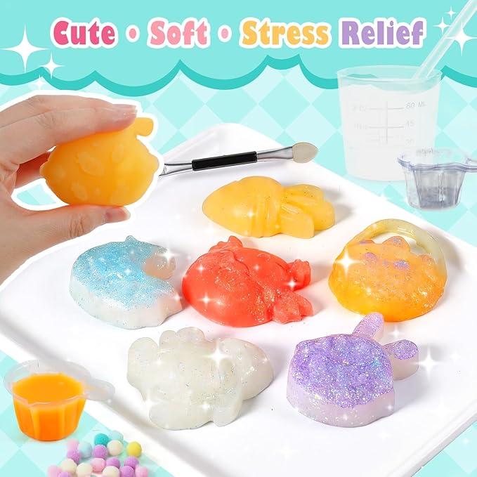 Crelloci Glow in the Dark Squishy DIY Kit for Kids 6+, Easter Animal Squishy Making Craft Set with Silicone Mold, Glow Powder, Glitter & Charms, Sensory Fidget Toy, Easter Basket Stuffer Gift