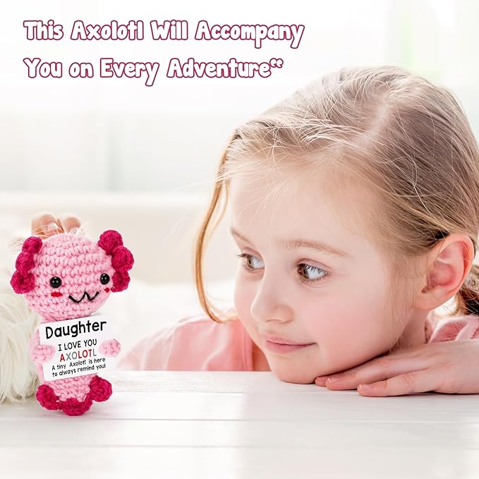 Daughter Gifts from Mom Dad, Crochet Axolotl for Year Old Little Girl Kid from Mother Father, Best for Birthday, Christmas Stocking Stuffers, Easter & Valentines, Teen Girls Teenage Under 10 Dollars