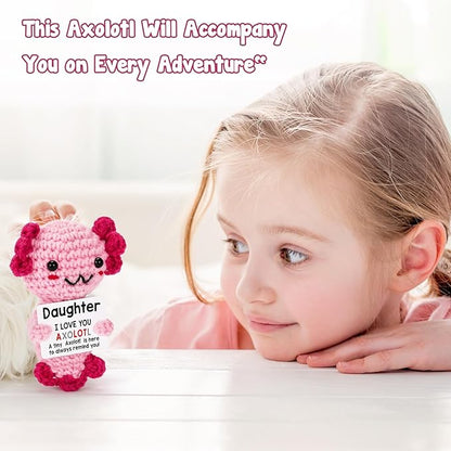 Daughter Gifts from Mom Dad, Crochet Axolotl for Year Old Little Girl Kid from Mother Father, Best for Birthday, Christmas Stocking Stuffers, Easter & Valentines, Teen Girls Teenage Under 10 Dollars