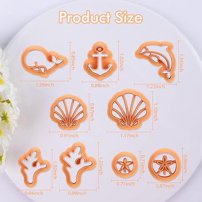 Puocaon Sea Polymer Clay Cutters - 9 Pcs Scallop Seashell Clay Cutters for Earrings, Sand Dollar Clay Earring Cutters, Anchor Shape Clay Cutters for Polymer Clay Jewelry, Coral Dolphin Clay Cutters