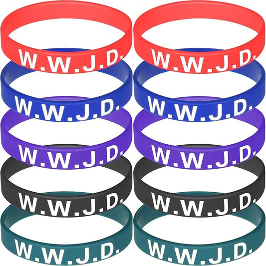 Jadive 20 Pcs WWJD Rubber Bracelets What Would Jesus Do Silicone Wristbands for Women Men Jesus WWJD Inspirational Bracelet Motivational Bracelet Religious Christian Party Favors Gifts