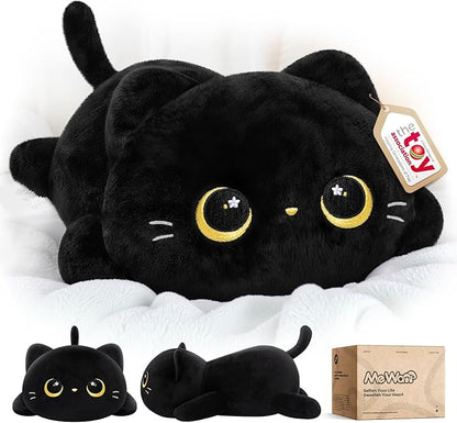 Mewaii Cute Black Cat Plush Pillow, Kawaii Plushies Black Cat Stuffed Animals, Squishy Plushies, Cuddle Plush Pillow for Kids & Girls (13 Inch)