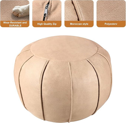 Louis Donné Pouf Ottoman Cover, Unstuffed Round Ottoman for Storage Solution, Supersoft Handmade Moroccan Decor Foot Rest, Footstool, Pouffe Seat for Balcony, Faux Leather Floor Chair, ONLY Cover