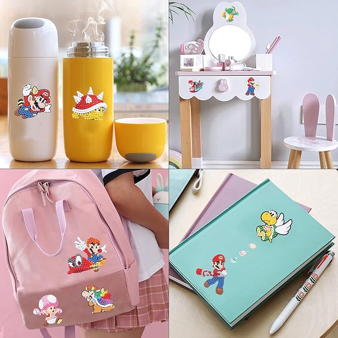 16 Pcs Diamond Art Stickers Kits for Kids, DIY Cartoon Paint by Numbers Diamonds Mosaic Stickers for Kids Arts Diamond Craft Stickers for Kids and Adult Beginners