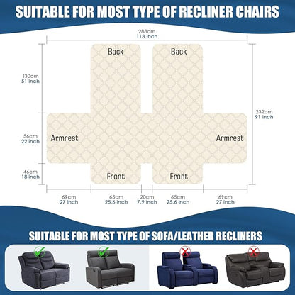 TAOCOCO 100% Waterproof Recliner Covers, Recliner Sofa Covers with Leg Straps, Reversible Recliner Couch Cover for Reclining Chair, Washable Couch Protector for Pets Kids(2 Seater, Chocolate)