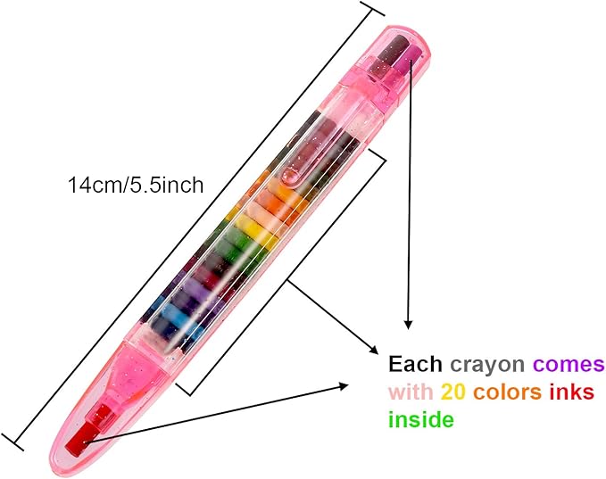 BBTO 20 Pieces Stackable Crayons for Kids Buildable Rainbow Glitter Crayon 20 in 1 Stacking Point Crayons for Drawing Learning and Art Class Supplies, 4 Shell Colors