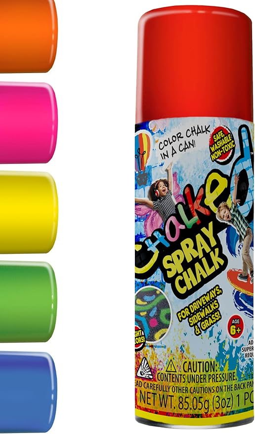 JA-RU Sidewalk Chalk Spray (Assorted) Kids Driveway, Yard, Sidewalk Liquid Colored Chalk. Field Marking Chalk Line Spray Temporary Markers. Washable Outdoor Chalk Set Art Toys. 3525 (1 Can)