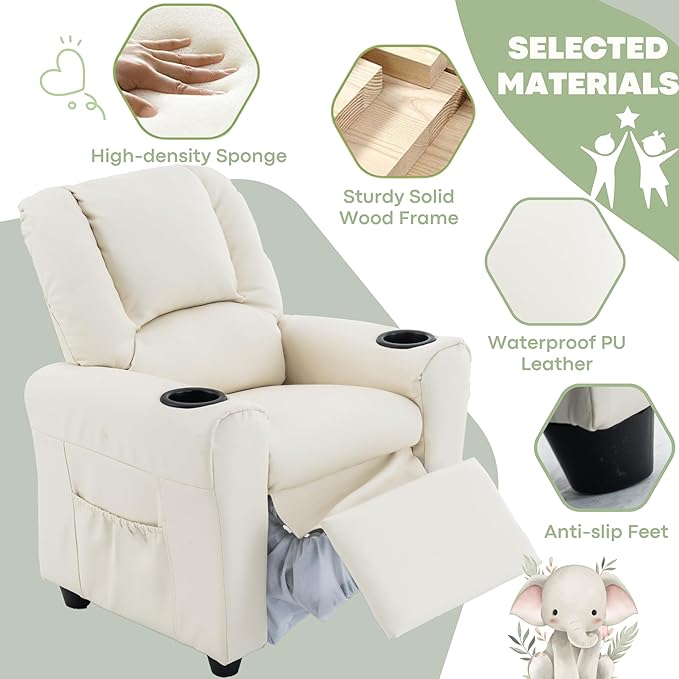 JC HOME Candy Kids Reclining Chair Leather Recliner Sofa Toddler Youth Children Child Ages 1-6