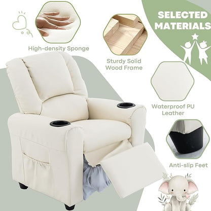 JC HOME Candy Kids Reclining Chair Leather Recliner Sofa Toddler Youth Children Child Ages 1-6
