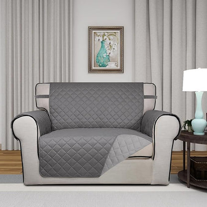 PureFit Reversible Quilted Sofa Cover, Water Resistant Slipcover Furniture Protector, Washable Couch Cover with Non Slip and Elastic Straps for Kids, Dogs, Pets (Oversized Chair, Gray/Light Gray)