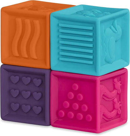 B. toys – Baby Blocks & Stacking – 10 Numbered Blocks & 5 Colorful Rings – Building Play Set for Infants – Educational Toys – One Two Squeeze & Stacking Stones – 6+ Months