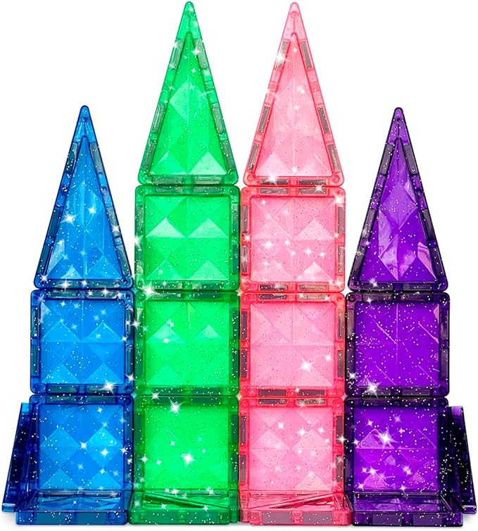 CreateOn Crayola Mini Magnetic PIP-Tiles, Building Set for Kids, Magnetic Building Easter Toys for Kids, STEM Travel Toys for Boys and Girls Ages 3+, 24-Piece Set (Glitter)