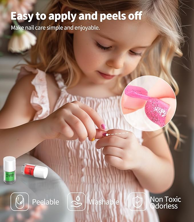 Geyiie Nail Polish Set Toys Nail Stickers, Nail Art Kits with Nail Dryer Glitter Pen for Girls, DIY Manicure Decoration Spooky Nail Decals Gifts