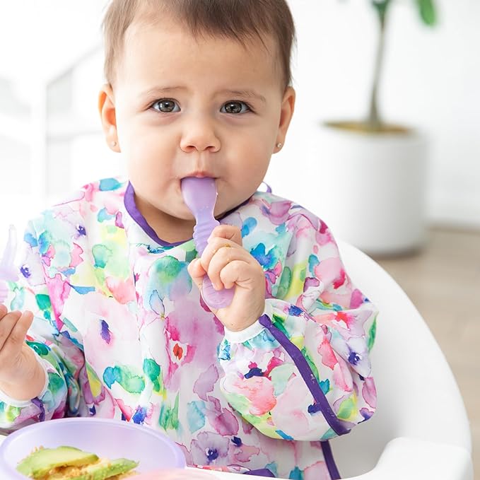 Bumkins Baby Bowl, Silicone Feeding Set with Suction for Baby and Toddler, Includes Spoon and Lid, First Feeding Set, Training Essentials for Baby Led Weaning for Babies 4 Months Up, Purple Jelly
