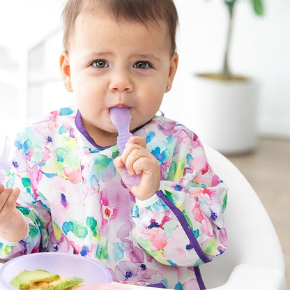 Bumkins Baby Bowl, Silicone Feeding Set with Suction for Baby and Toddler, Includes Spoon and Lid, First Feeding Set, Training Essentials for Baby Led Weaning for Babies 4 Months Up, Purple Jelly