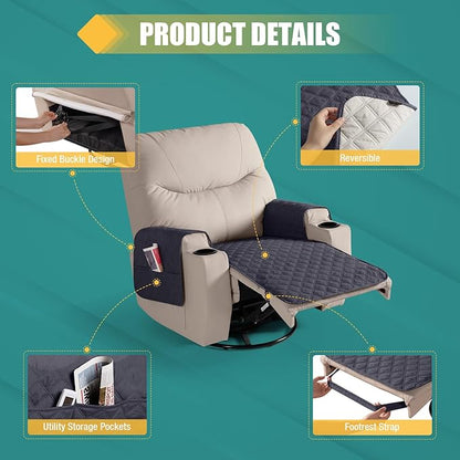 Ruaozz Waterproof Recliner Chair Covers Non Slip Chair Covers Recliner Seat Cover with Arms Washable Recliner Covers for Reclining Chair with Pocket, Covers for Recliner Chair (Black Grey, Small-22'')