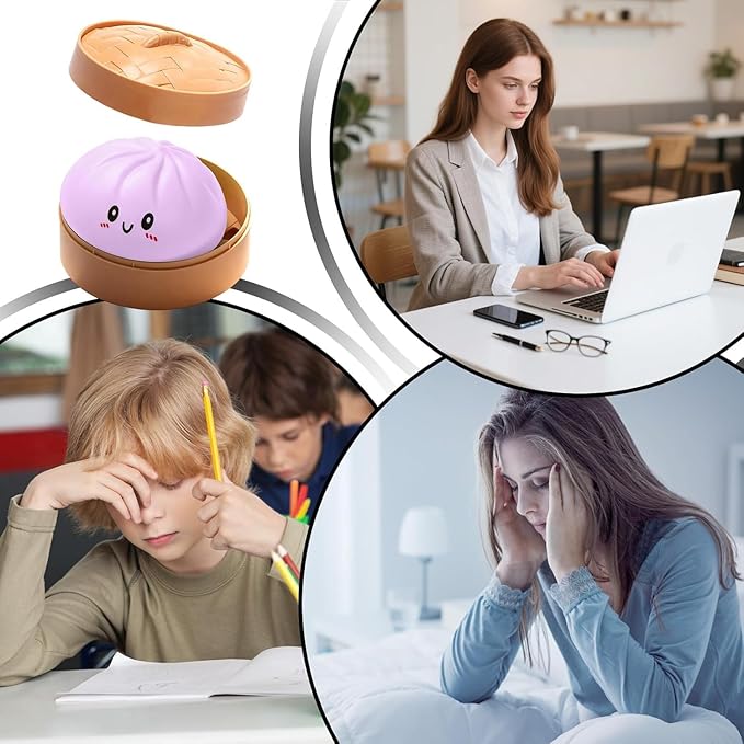 Dumpling Squishy Stress Ball,Jumbo Dumpling Stress Ball,with Steamer,Soft Squeeze Decompression Dough for Adults,Simulation Food Squishies Bun (Blue)