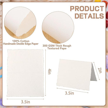 25 Sheets Watercolor Paper 3.5 x 2, 300 GSM Deckled Edge Paper Rough/Textured Handmade Paper for Watercolors, Wedding Invitations, Cards, Crafts