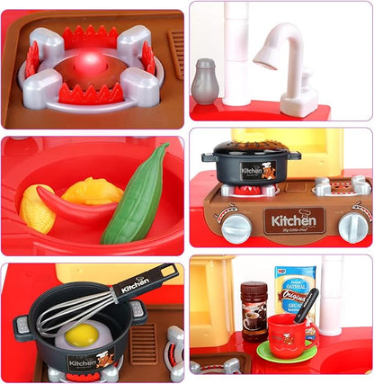 deAO Kitchen Playset Toy Pretend Food with Sounds and Lights Role Playing Game Pretend Food and Cooking Playset for Toddlers,Kitchen Toys for Boys Girls