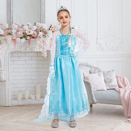 Elsa Costume for Girls 3-10 - Elsa Dress with Accessories - Princess Dress Up Clothes for Various Holiday Parties