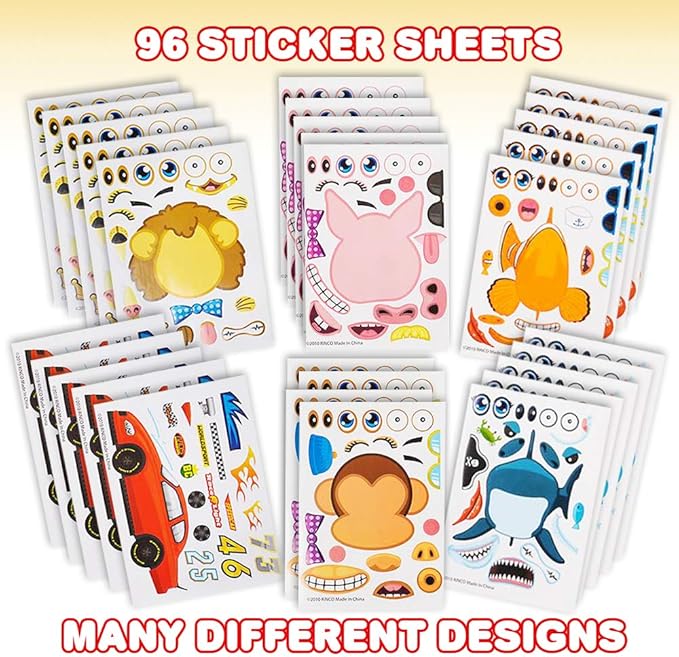 ArtCreativity Make Your Own Sticker Assortment, Bulk Set of 96 Sheets, Unique Arts ‘n Crafts Activity Supplies Kit for Kids, Sticker Prize, Fun Birthday Party Favor, Goodie Bag Filler