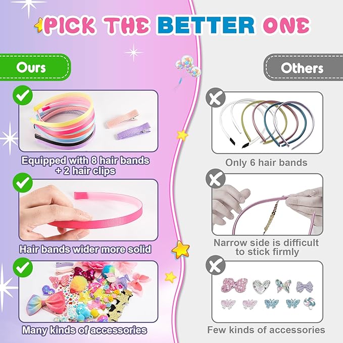 Hair Accessories for Girls-Arts and Crafts Gift for Ages 4-9 Year Old Girl,Great 5 Year Old Girl Gift,Headband Making Kit Gifts for 4 5 6 7+Year Old,Girls Toys Stocking Stuffers for Kids