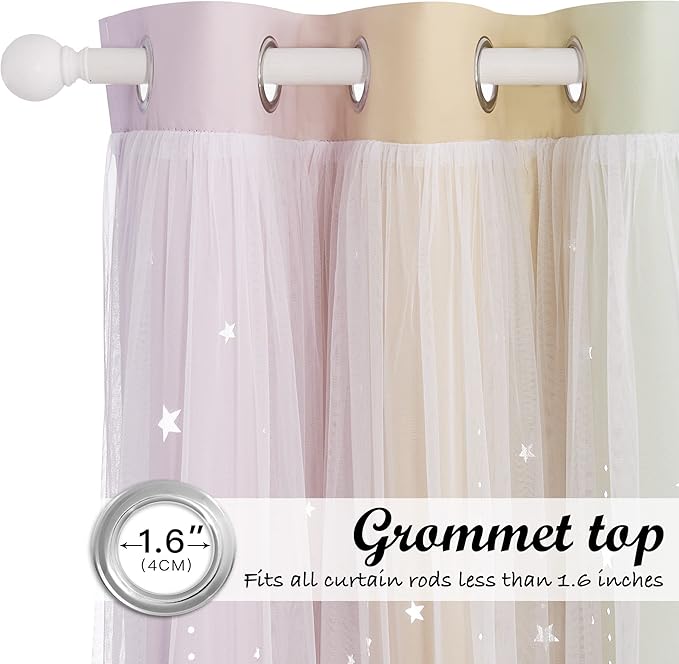 NICETOWN Nursery Blackout Curtains for Girls,Adult 2 Panel Sets, Moon Stars Kids Curtains Double Layer Window Drapes Coverings for Bedroom Living Room, 52 x 84 Inch, Rainbow