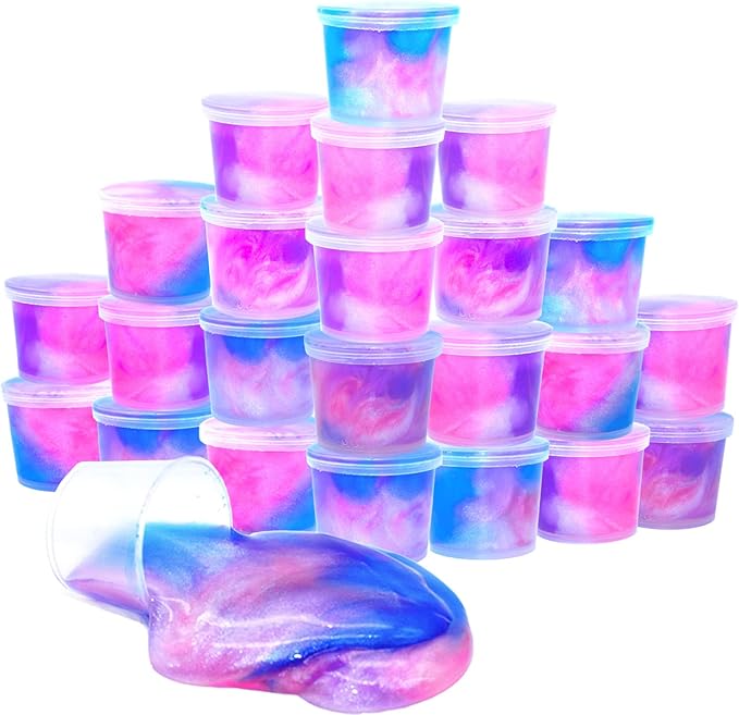 24 Pack Unicorn Galaxy Slime, Party Favor for Kids Girls & Boys, Adults, Non Sticky, Stress & Anxiety Relief, Wet, Super Soft Sludge Toy Easter Basket Filler
