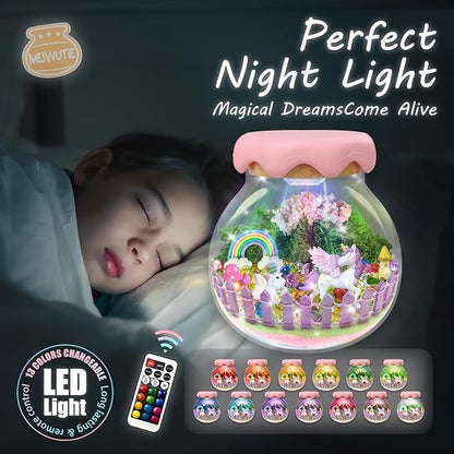 Unicorn Gift for Girls Unicorn Terrarium Kit for Kids Birthday Gift for Girls Ages 4 5 6 7 8-12 Year Old Light-Up Kit Crafts DIY Arts Toys Unicorn Toys for Girls Birthday Ideas Present for Kids