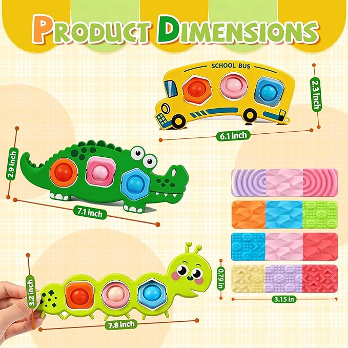 7 Pcs Fidget Popper Sensory Toys for Airplane Travel, Toddler Car Activities, Montessori Toys, Sensory Toys for Autistic Kids, Pop Fidget Toys for Toddlers 1-3 Years Old
