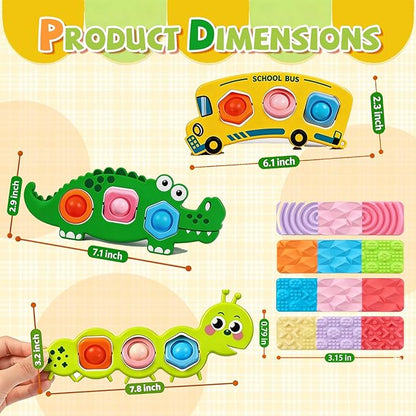 7 Pcs Fidget Popper Sensory Toys for Airplane Travel, Toddler Car Activities, Montessori Toys, Sensory Toys for Autistic Kids, Pop Fidget Toys for Toddlers 1-3 Years Old