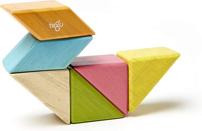 6 Piece Tegu Pocket Pouch Prism Magnetic Wooden Block Set, Tints