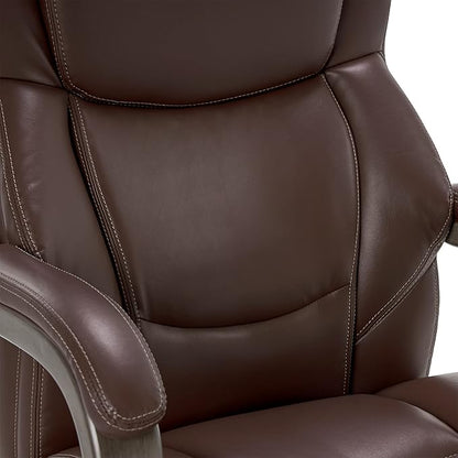La-Z-Boy Delano Big & Tall Executive Office Chair | High Back Ergonomic Lumbar Support, Bonded Leather, Brown with Weathered Gray Wood |