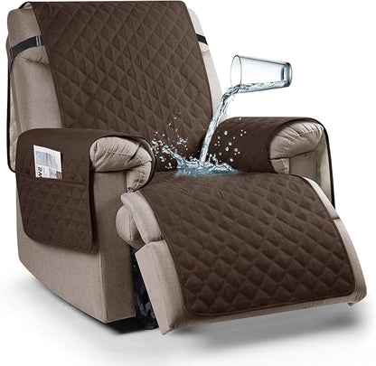 Ruaozz 100% Waterproof Recliner Chair Cover Non-Slip Reclining Cover for Recliner Chair Washable Chair Seat Cover with Elastic Straps for Kids, Dogs, Pets (Dark Brown, 23'')