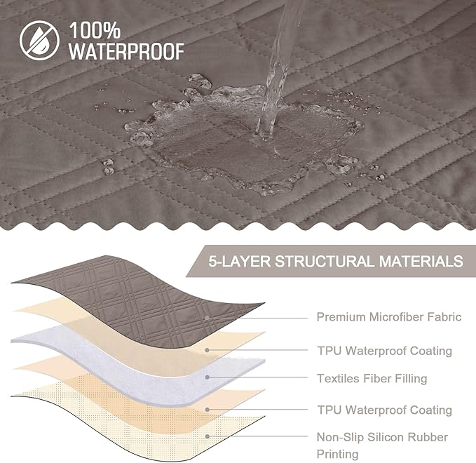 TAOCOCO 100% Waterproof Recliner Chair Cover Stay in Place, Recliner Covers for Small Recliner Chair with Pocket, Reclining Chair Cover Furniture Protector for Kids, Pets(X-Small Chair, Light Brown)