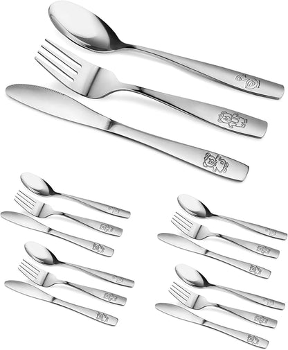 15 Piece Stainless Steel Kids Cutlery, Child and Toddler Safe Flatware, Kids Silverware, Kids Utensil Set Includes 5 Knives, 5 Forks, 5 Spoons, Total of 5 Place Settings, Ideal for Home and Preschools