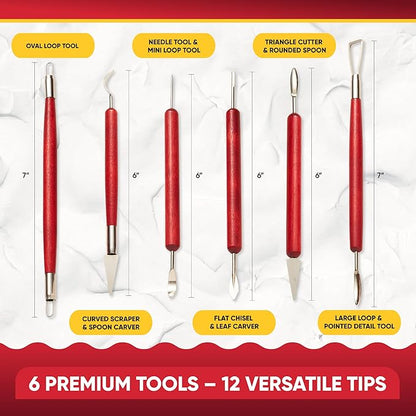 6 Pcs Clay Sculpting Tools for Air Dry & Polymer Clay, 6pc Pottery Tools Set for Modeling Clay, Ceramics & Wax Carving, Stainless Steel Double Ended Kit for Sculpting, Shaping & Pottery Art