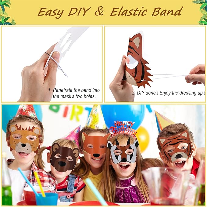 65Pcs Safari Jungle Animal Themed Birthday Party Favors for Kids, Baby Shower/Wild-One/Zoo Woodland Party Gift Goodie Bag Stuffers, Include Animal Masks/Slap Bracelets/Tattoos/Animal Squishies Toys