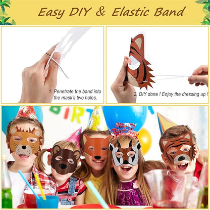 65Pcs Safari Jungle Animal Themed Birthday Party Favors for Kids, Baby Shower/Wild-One/Zoo Woodland Party Gift Goodie Bag Stuffers, Include Animal Masks/Slap Bracelets/Tattoos/Animal Squishies Toys