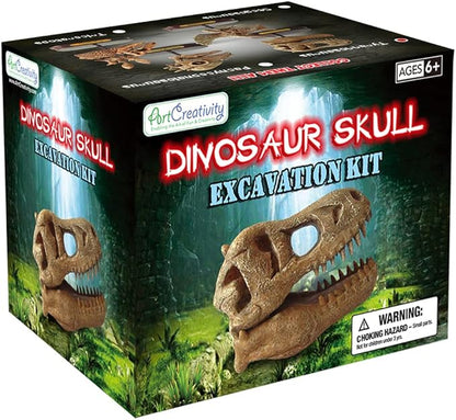 ArtCreativity Dinosaur Excavation Kit for Kids, 5.5” T-Rex Dino Skull Excavating Set with Fossil Digging Tools and Stand, Fun Science Activity Toy, Holiday/Birthday Gift for Boys, Girls, Adults